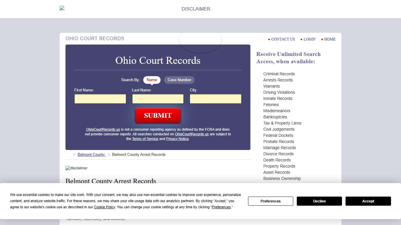 Belmont County Arrest Records OhioCourtRecords.us